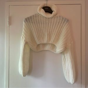 SHEIN Chunky Cropped Slouchy Turtleneck White Sweater - Size Small